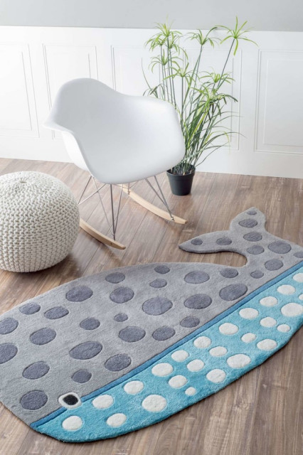 Handmade Whale Animal Shaped Kids Nursery Rug Gray Blue Beach Whale Animal Shaped Kids Nursery Rug