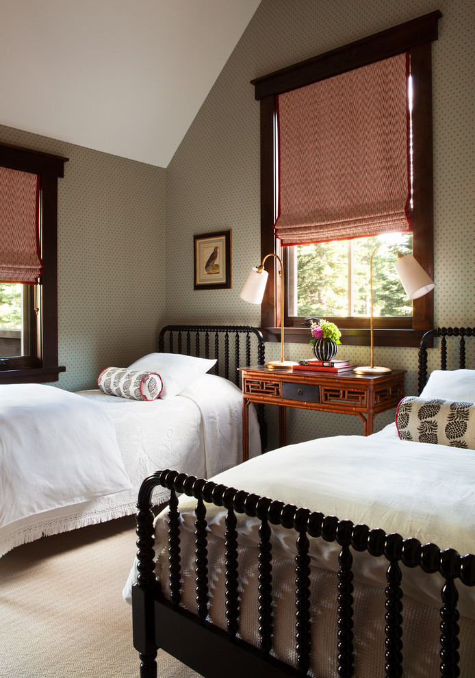 Inspiration for a traditional guest bedroom in Sacramento with multi-coloured walls.