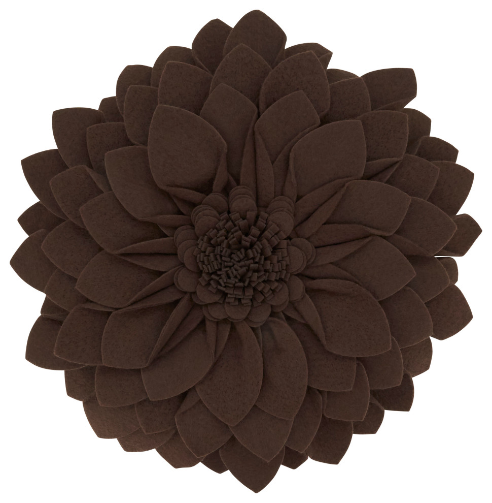 Felt Flower Design Throw Pillow, 16"x16", Chocolate