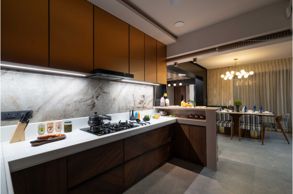 This is an example of a modern kitchen in Ahmedabad.