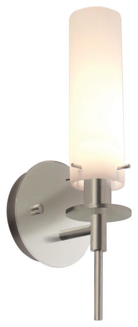 Candle Sconce With White Shade, Satin Nickel