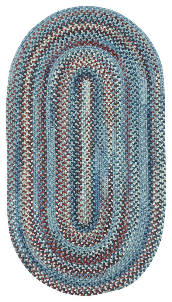 Kill Devil Hill Cross Sewn Braided Rectangle Rug, Blue, 2'3"x9' Runner