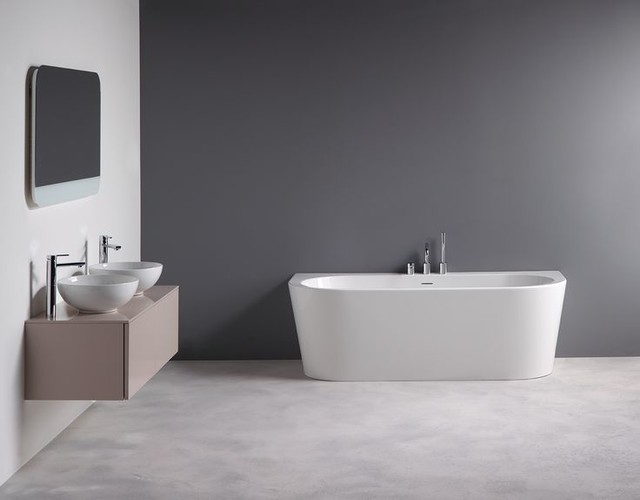 Bormida Dshape bath, Piota basins & Appari furniture unit, all by