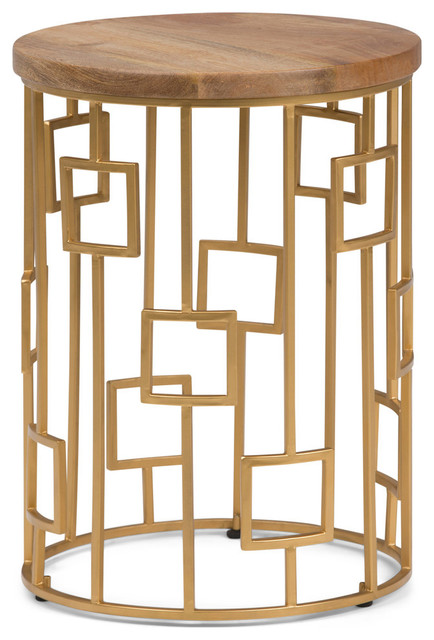 Rhys Contemporary Modern 16 W Metal And Wood Accent Side Table Natural Gold Rhys Contemporary Modern 16 W Metal And Wood Accent Side Table Natural Gold