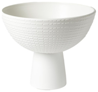 Mid Century Modern Classic White Footed Bowl Centerpiece Round Contemporary Decorative Bowls By My Swanky Home