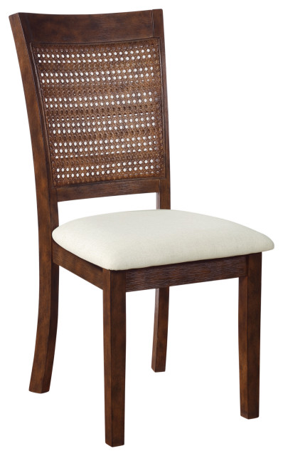 Walden Cane Back Dining Chair With Burnt Brown Base and Linen Fabric Seat
