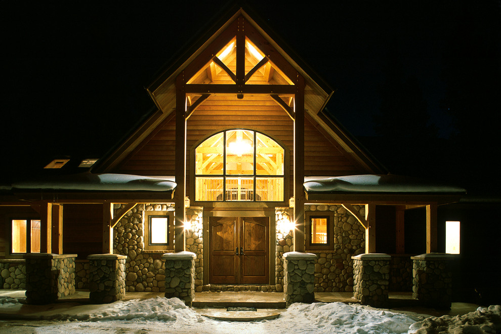 Rustic Timber Frame Ski Home front elevation Breckenridge Colorado ...