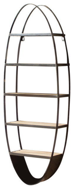 Metal And Wood Oval Wall Shelf Industrial Display Shelves By Kalalou Inc Houzz - Oval Wood And Metal Wall Shelf