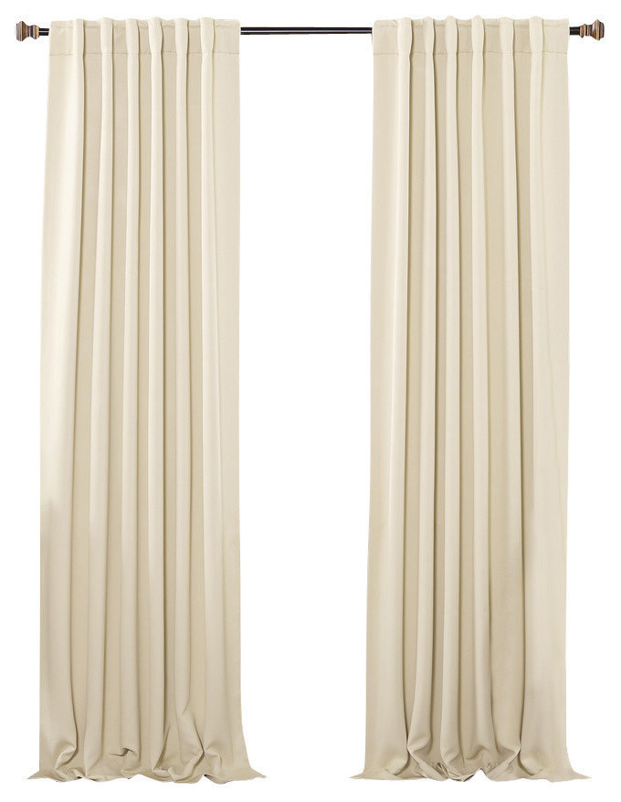 Back Tab Thermal Insulated Blackout Curtains, Set of 2, Beige, 126"