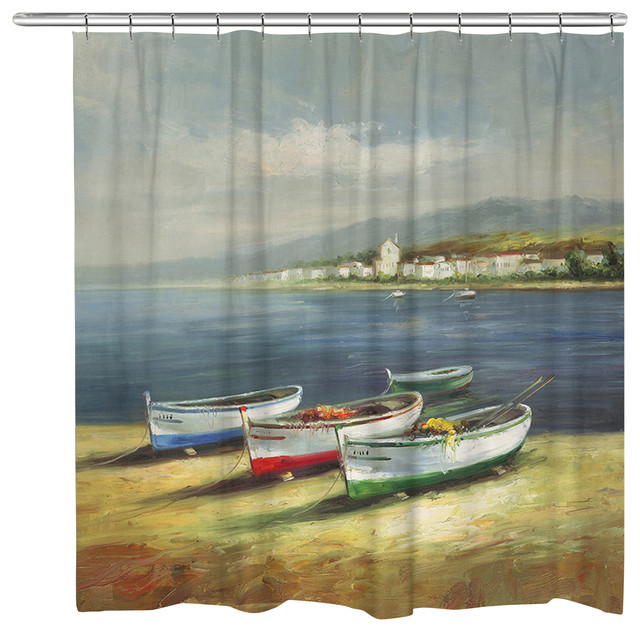Boats On The Beach Shower Curtain Beach Style Shower Curtains