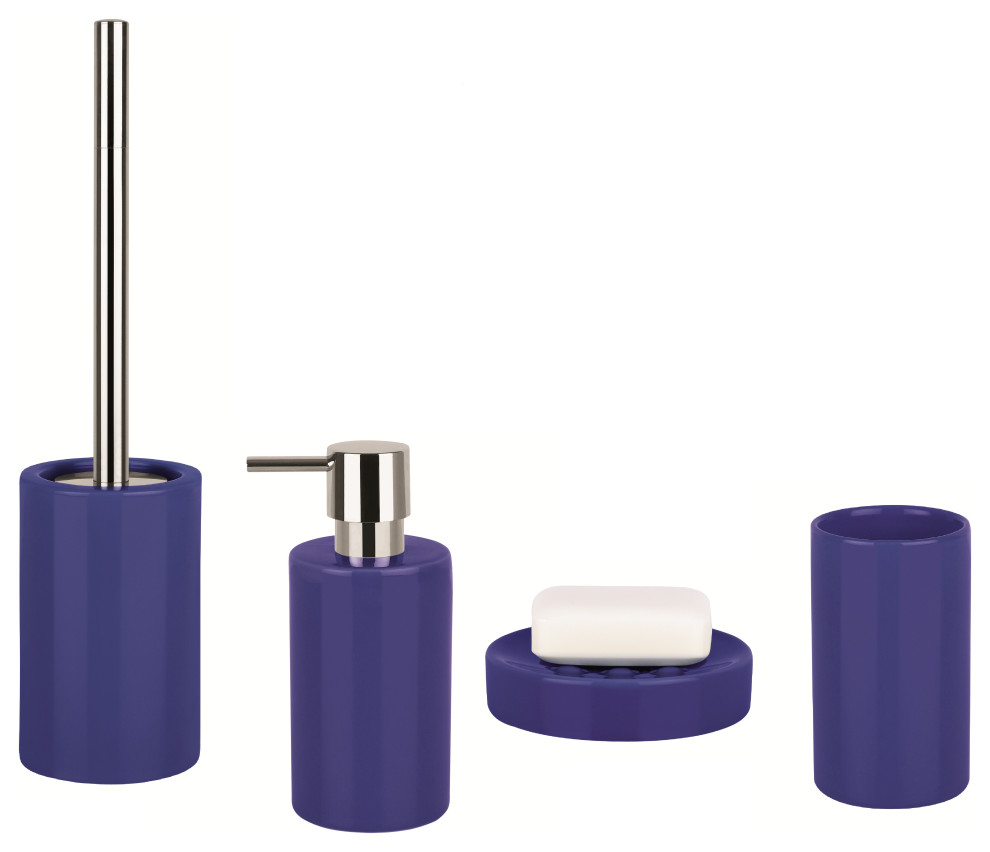 4Piece Bathroom Accessories Set Spirella Tube Navy Blue Stoneware