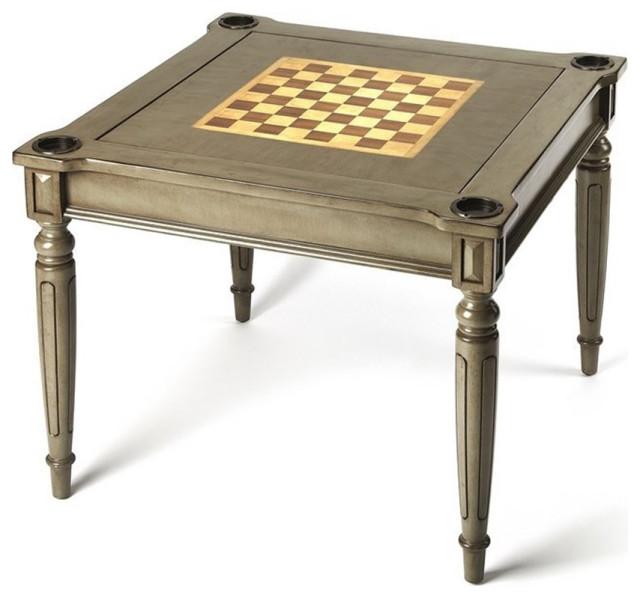 Maklaine Transitional Engineered Wood Multi Game Table in Silver