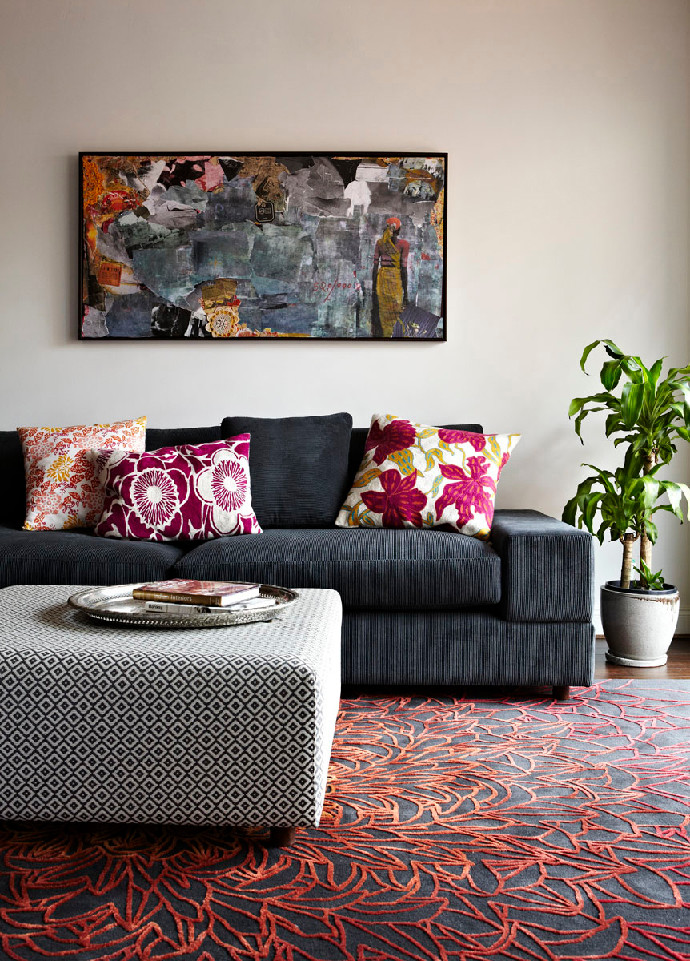Design ideas for a mid-sized eclectic open concept family room in Melbourne with white walls.