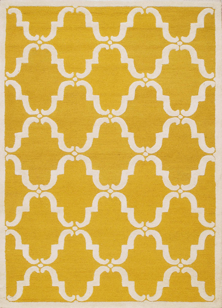 Rugsville Moroccan Tuscan Trellis Yellow Wool Rug 17117 5x8 Rugsville Moroccan Tuscan Trellis
