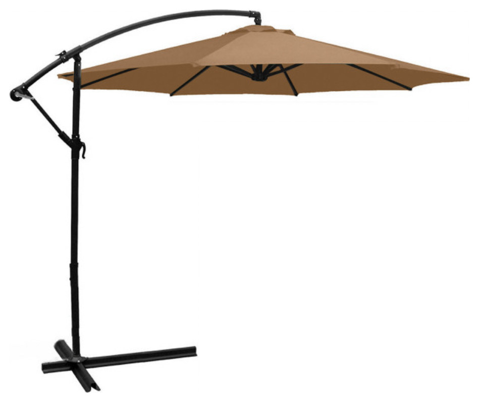 Outdoor Patio Umbrella 10' Steel Cantilever, Crank and Base, Tan