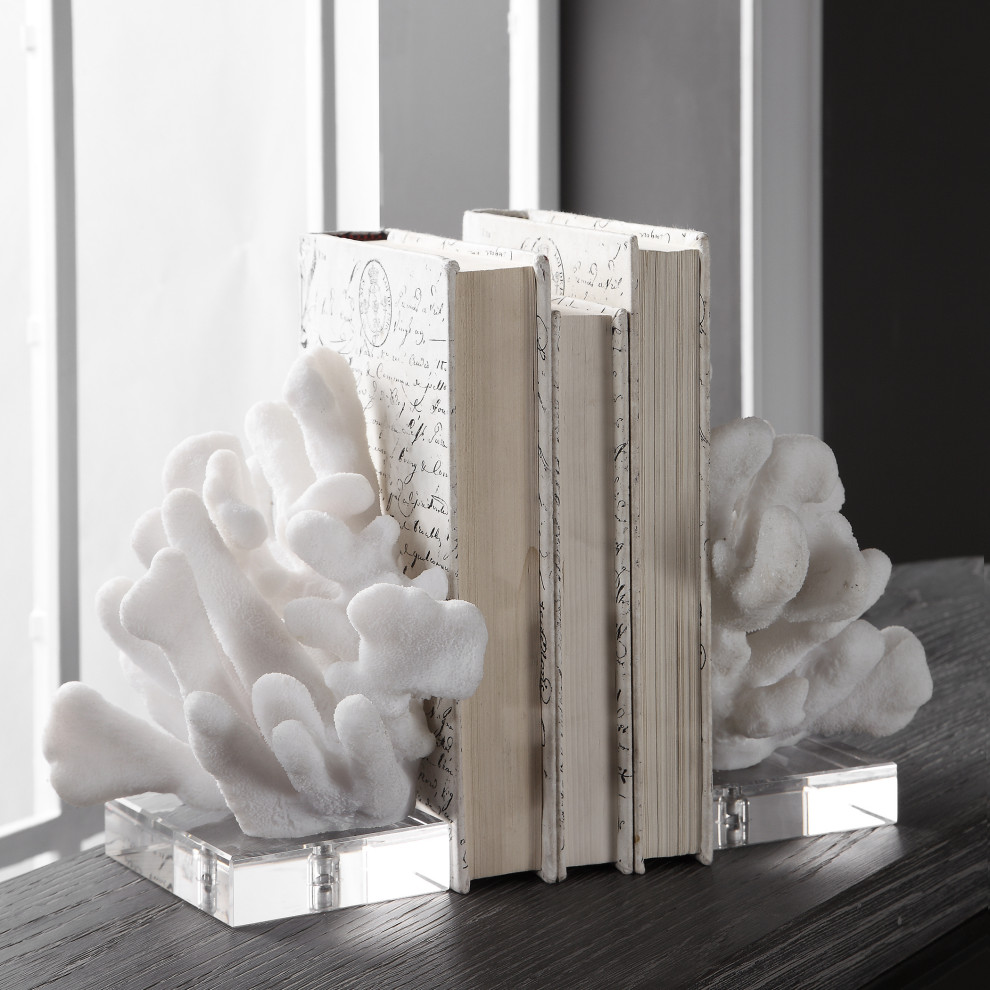 Uttermost Charbel White Bookends, 2Piece Set Beach Style Bookends