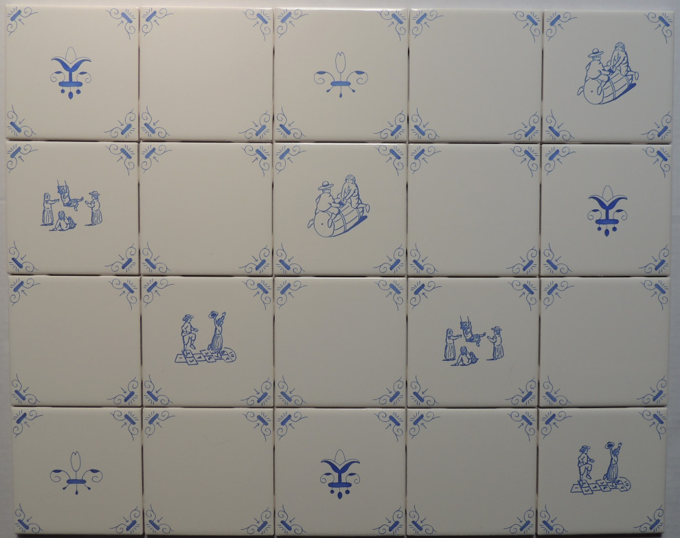 Blue and White Delft Style Dutch Kitchen Tiles Traditional Wall And