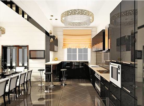 Дизайн интерьера дома из клееного бруса, кухня