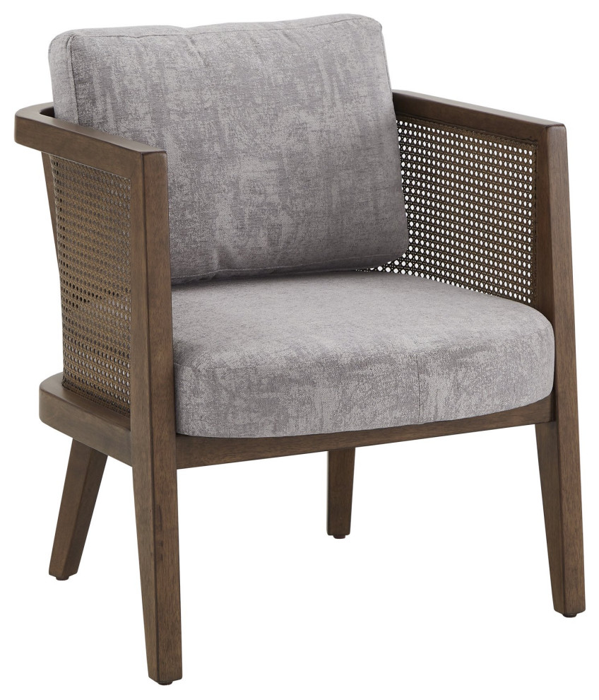 Unique Accent Chair, Cushioned Seat With Mesh Rattan Sides and Curved