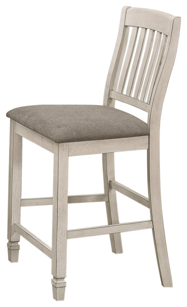 Wooden Counter Height Chair With Slatted Back, Set Of 2, Antique White