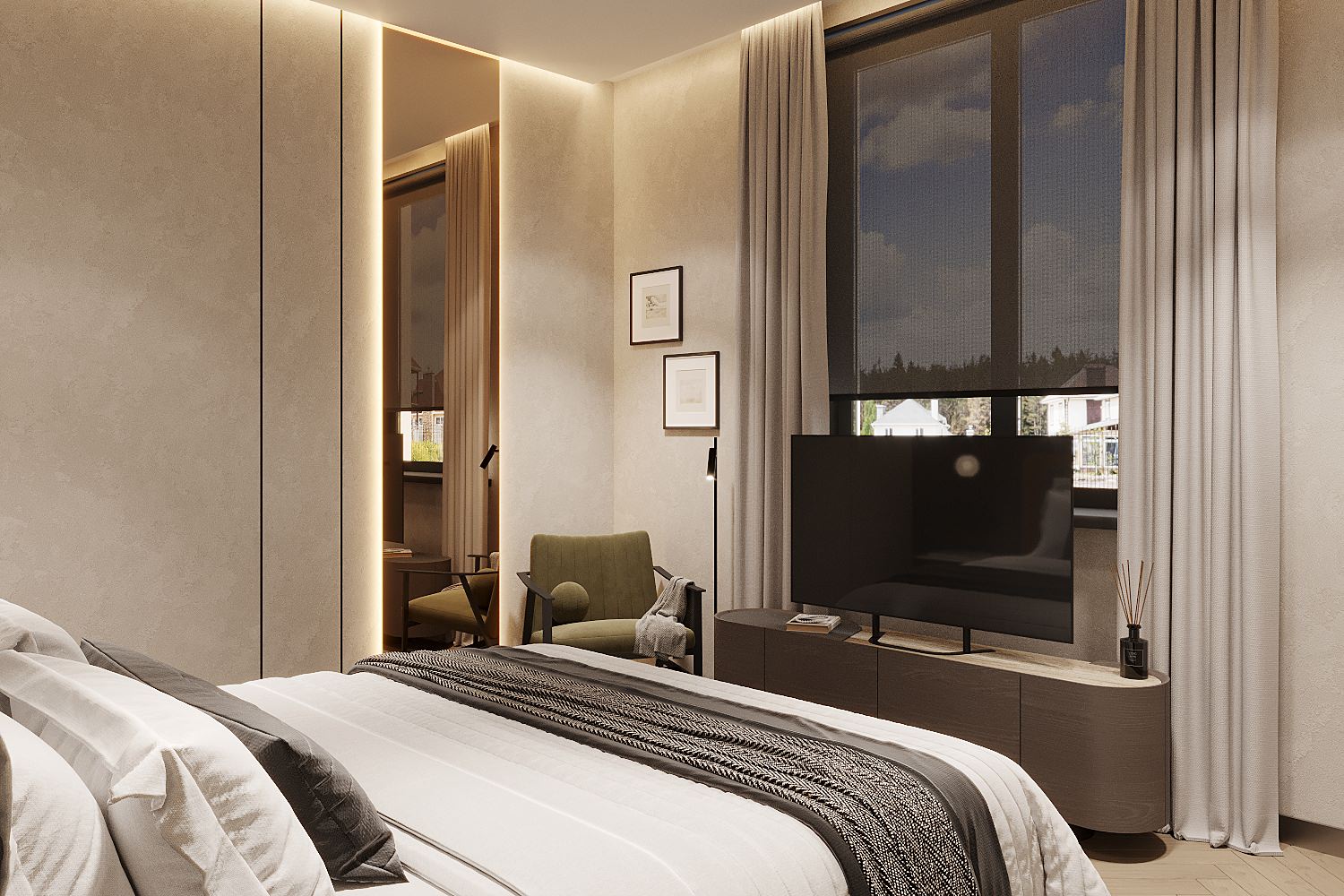 Минималистичная спальня в темных цветах