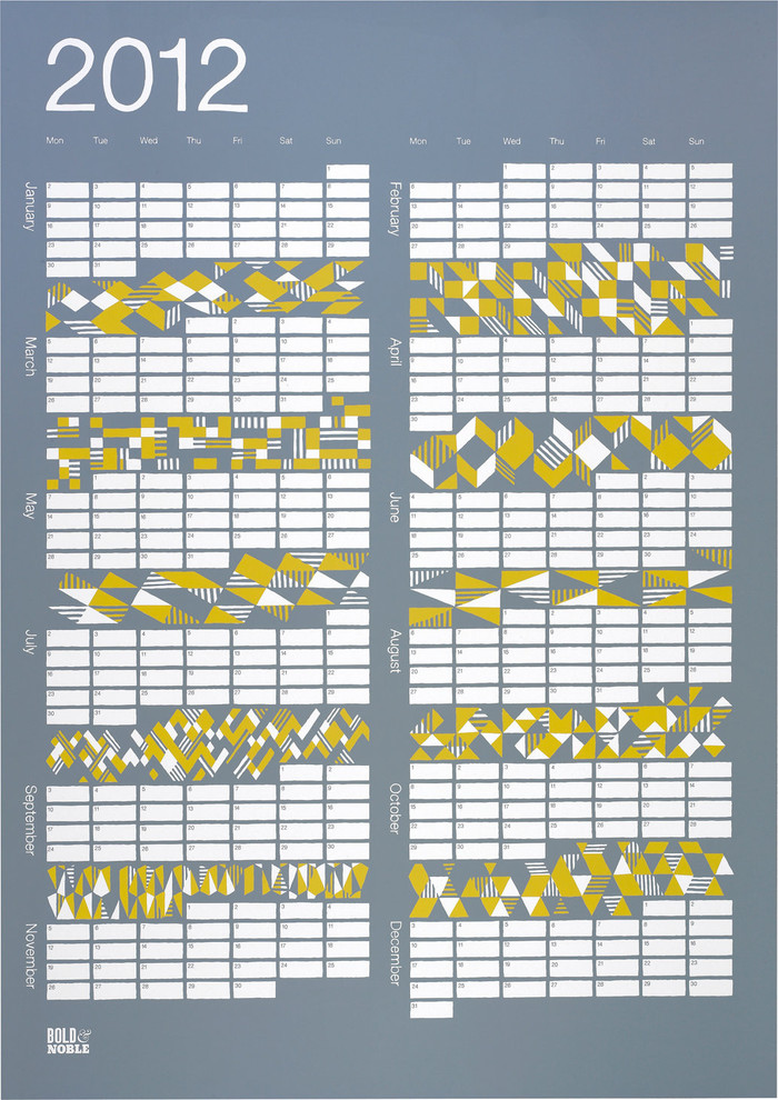 2012 Geometric Calendar in Warm Grey/Yellow by Bold and Noble