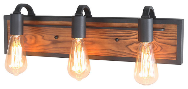 LNC 3-Light Rustic Bathroom Vanity Lights, Black - Industrial ...