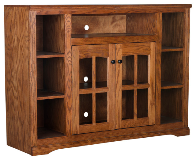 55 Wide Oakridge Tall Bookcase Entertainment Console Persimmon Oak
