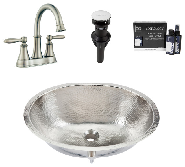 Freud Nickel 19.25" Oval Undermount Bath Sink with Courant Faucet Kit
