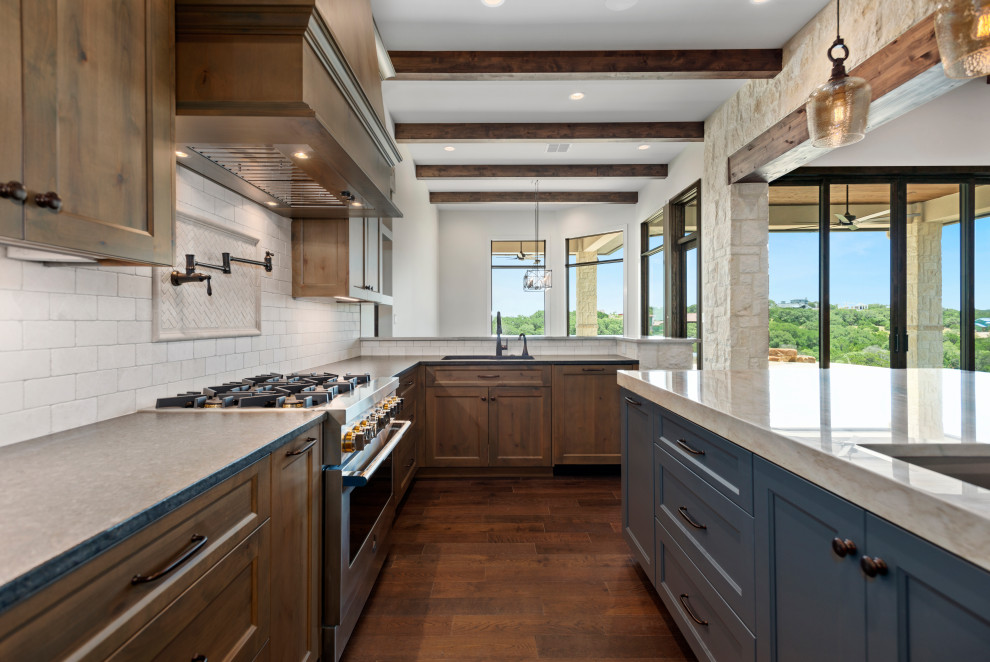 Inspiration for a transitional open plan kitchen in Austin.