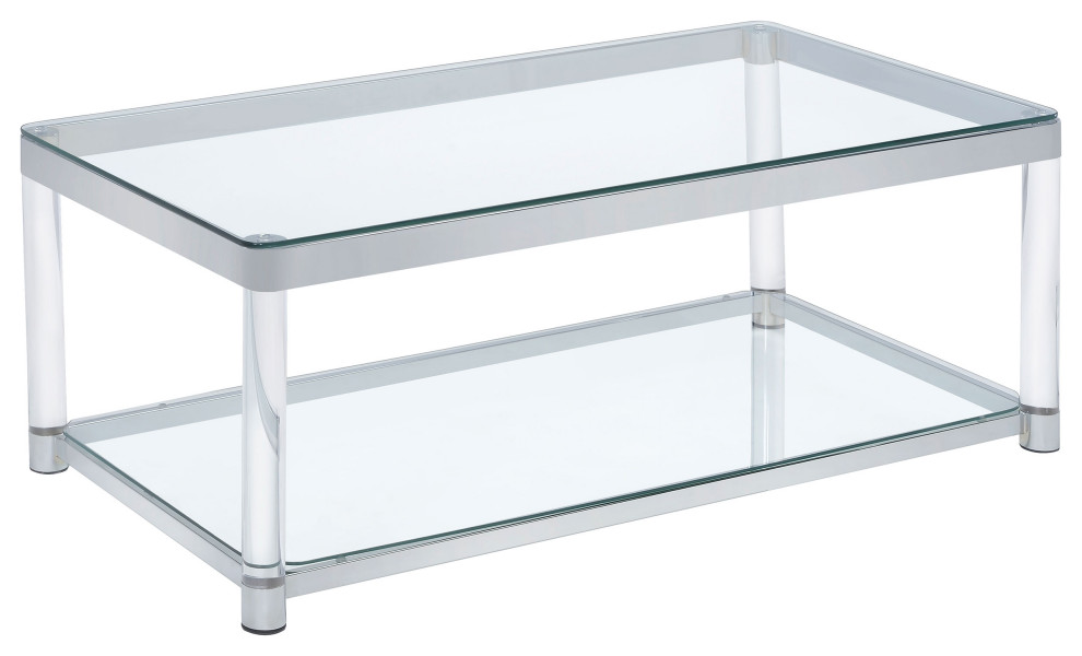 Anne Coffee Table With Lower Shelf Chrome and Clear