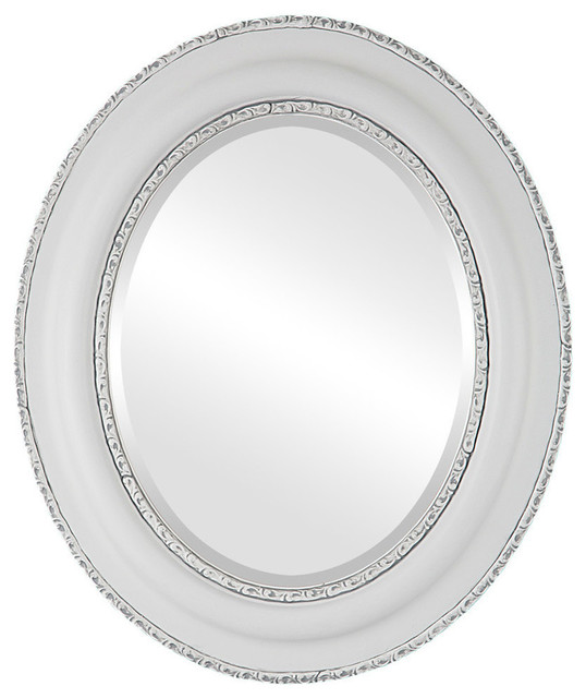 Somerset Framed Oval Mirror in Linen White Traditional Bathroom