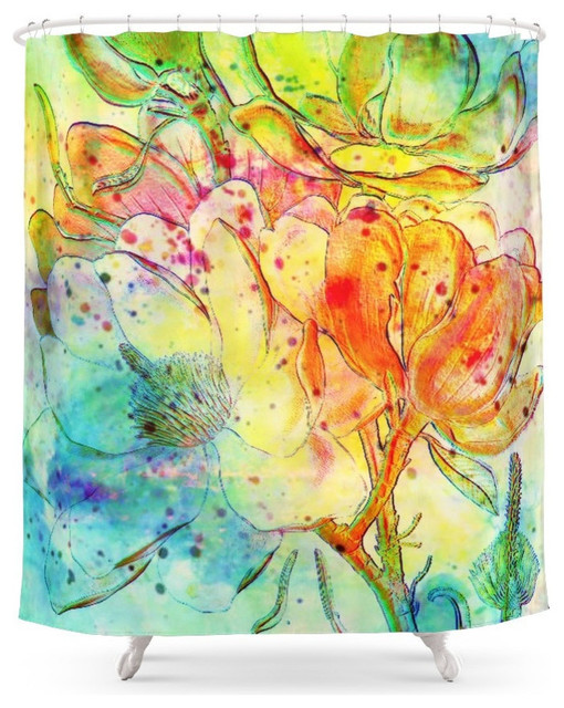Bright Floral Shower Curtain Contemporary Shower Curtains By
