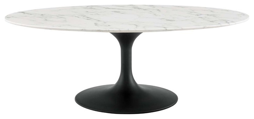 Modway Lippa 48" Oval Artificial Marble and Metal Coffee Table in Black/White