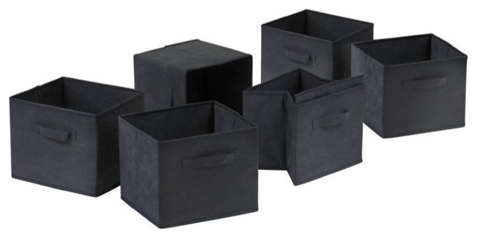 Winsome Capri Foldable Transitional Fabric Baskets in Black (Set of 6)