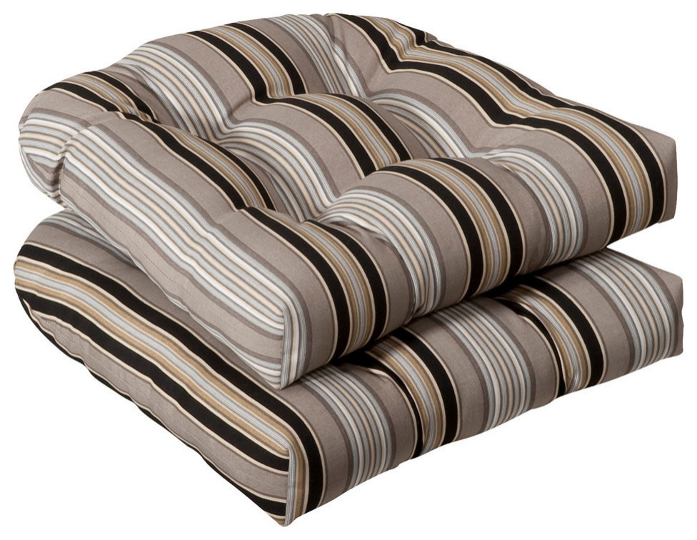 Getaway Stripe Black Wicker Seat Cushion, Set of 2 Transitional