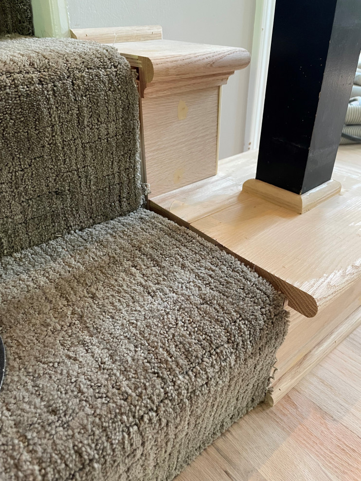 carpet continues on landing on a winder staircase  Stair runner carpet,  Stair carpet protector, Carpet stairs