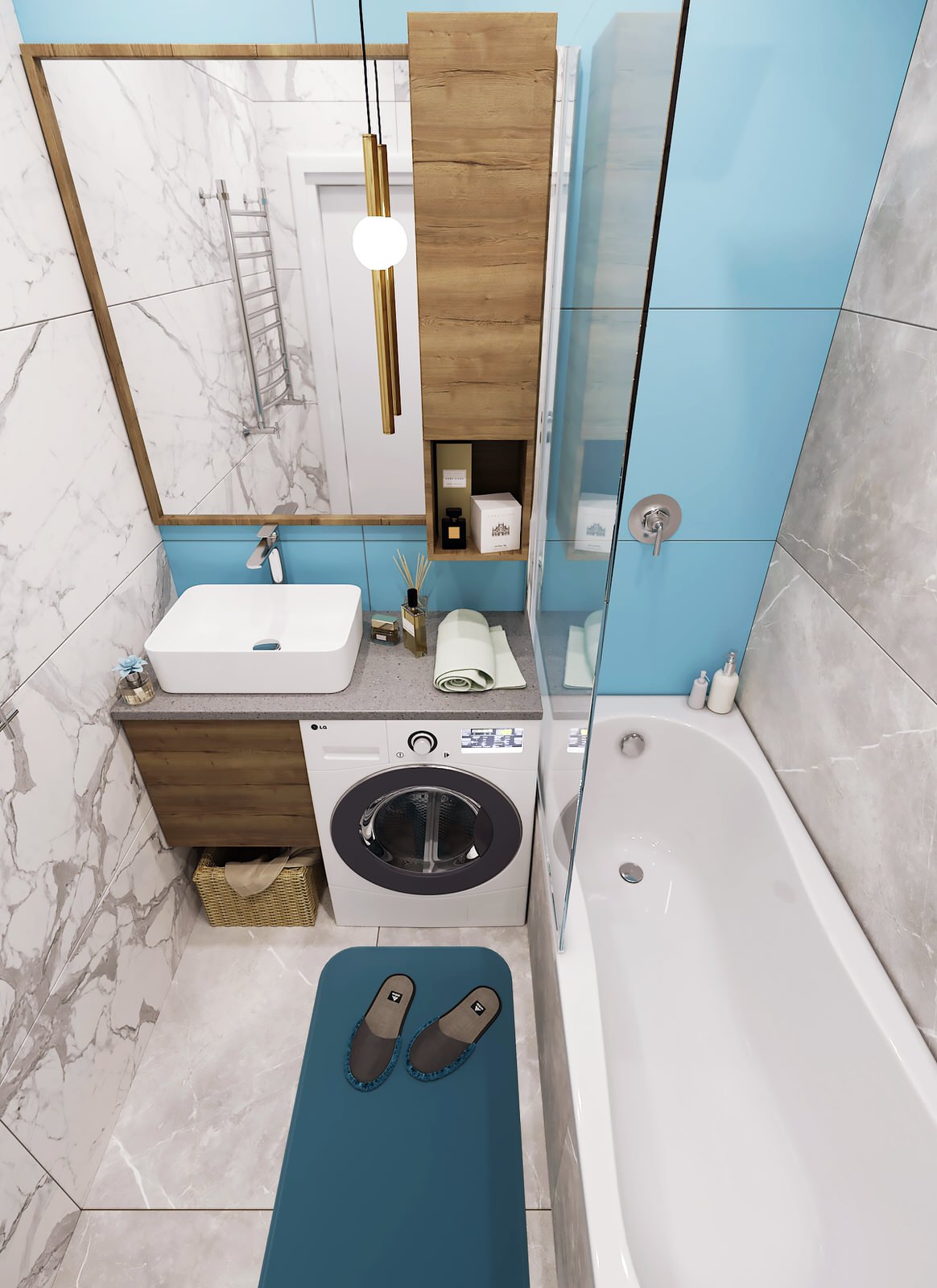 Ванна и туалет в одном стиле