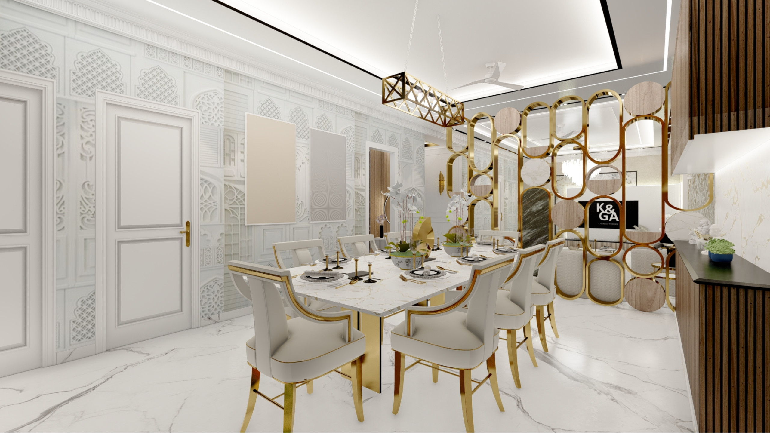 Elegant Lounge and Dining Area with Light Tones in Guildford