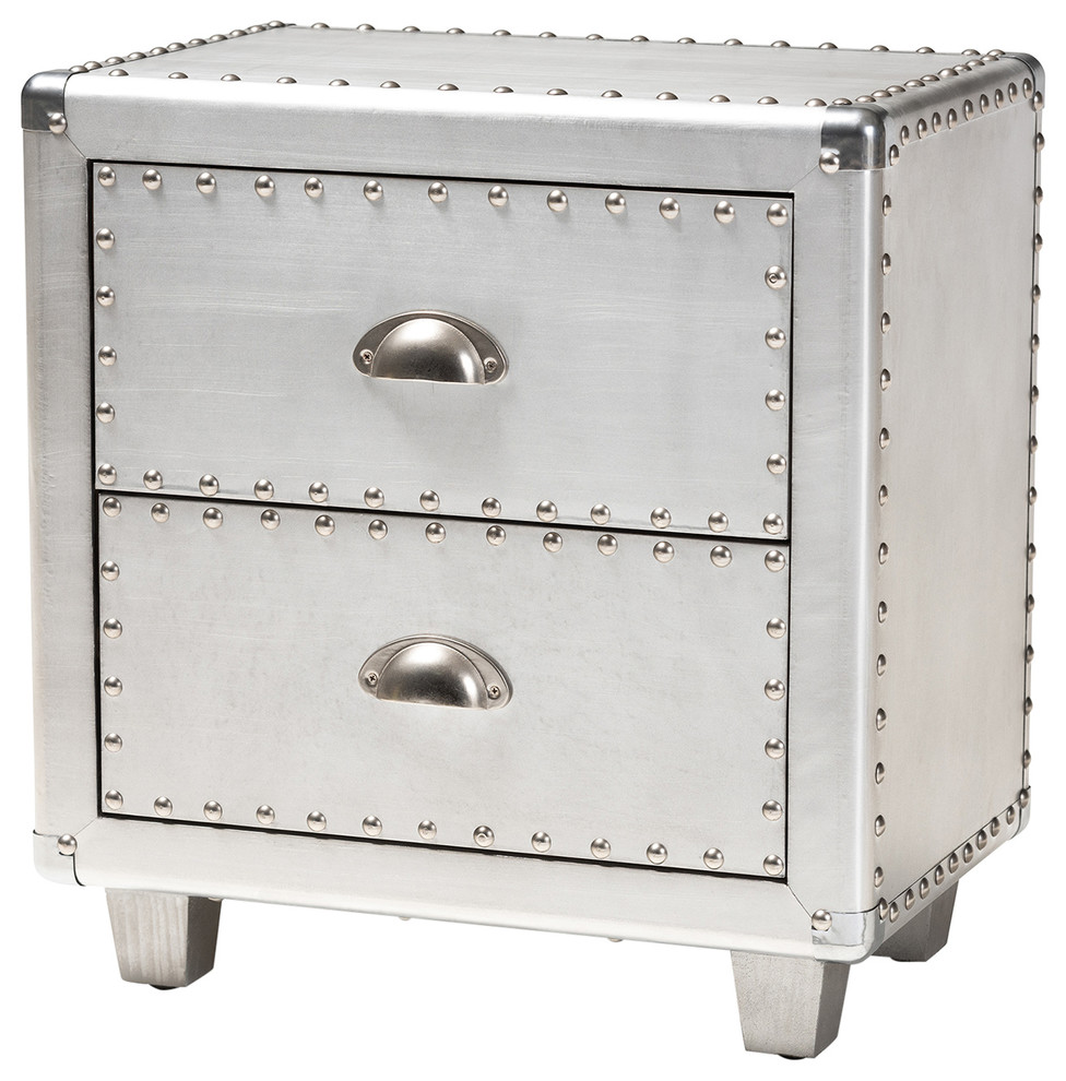 Natalie French Industrial Silver Metal 2 Drawer Nightstand Industrial Nightstands And Bedside Tables By Baxton Studio
