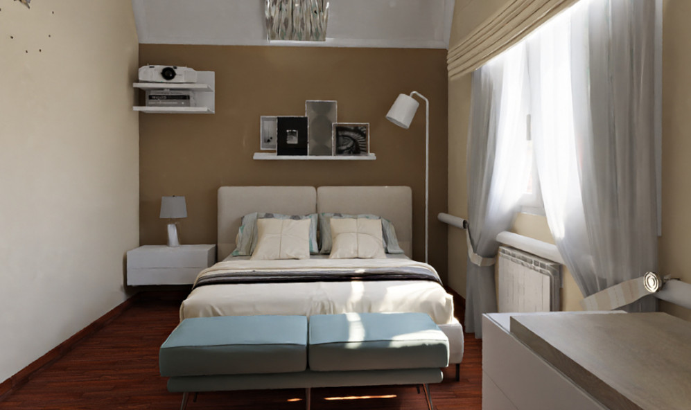 Подбор планировочного решения, создание визуализации спальни в загородном доме