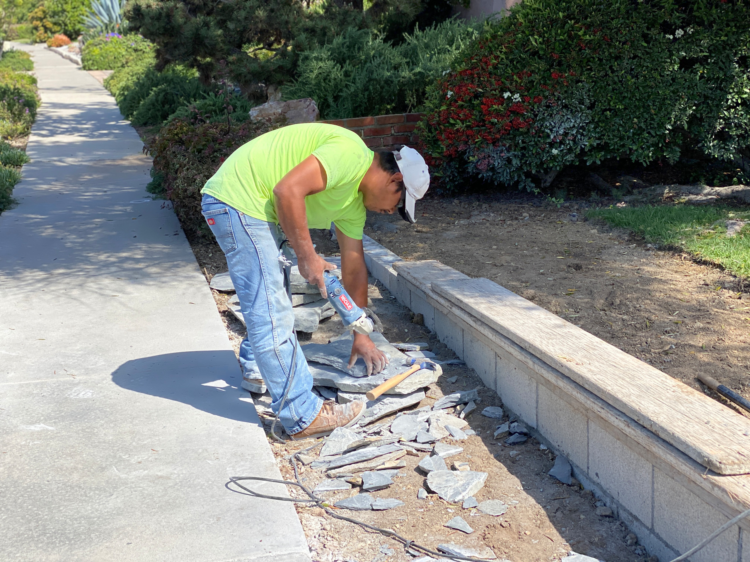 Cutting Flagstone for a Driveway Inlay in La Jolla