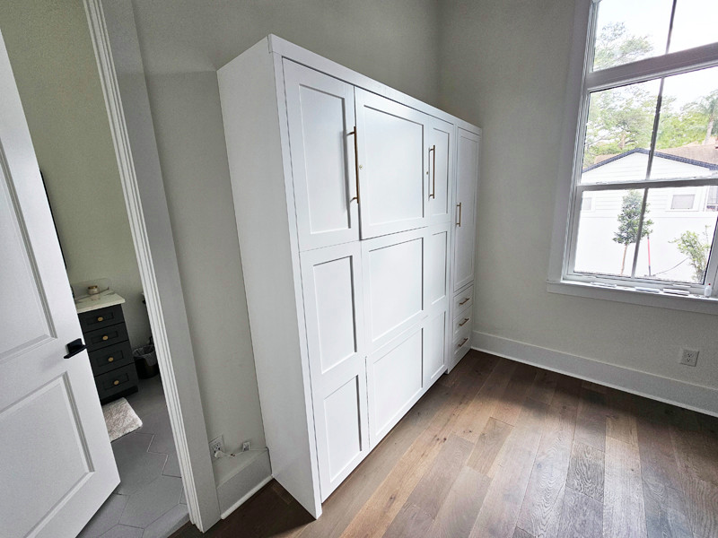 Square Shaker 9 Panel Murphy Wall Bed with Hidden Desk, Hidden Leg ...