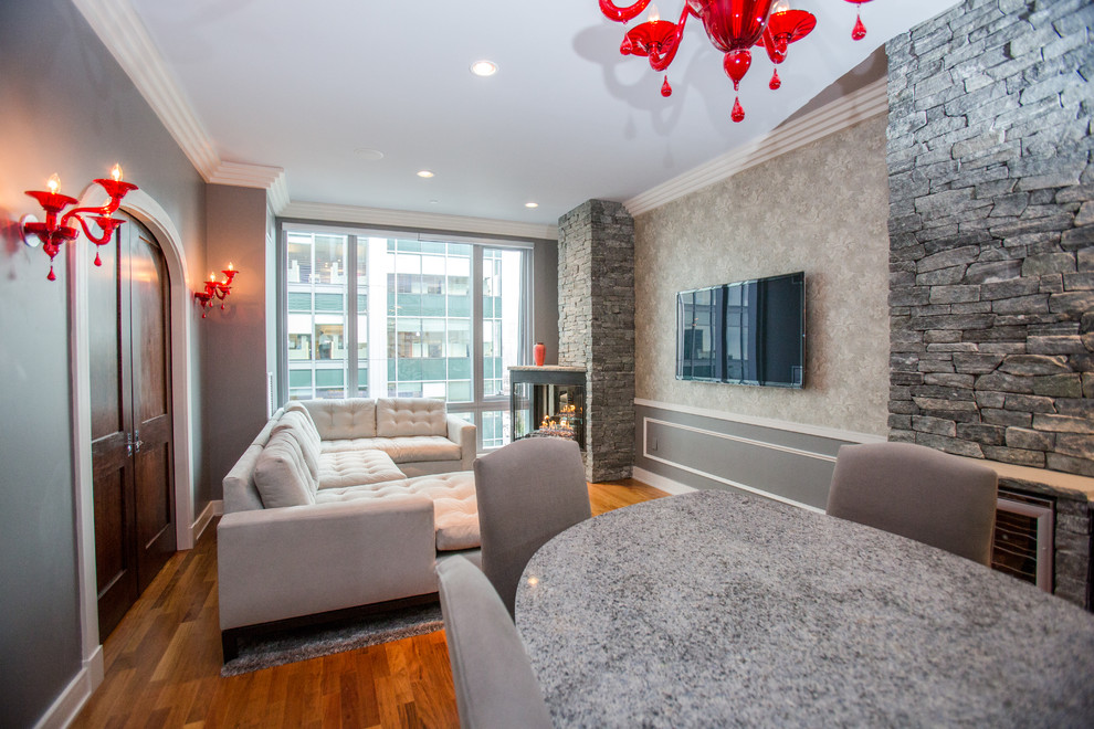 Penthouse with New England Natural Stone Fireplace and ... Penthouse with New England Natural Stone Fireplace and ... on Contemporary Wall Sconces For Living Room Around Fireplace id=99688