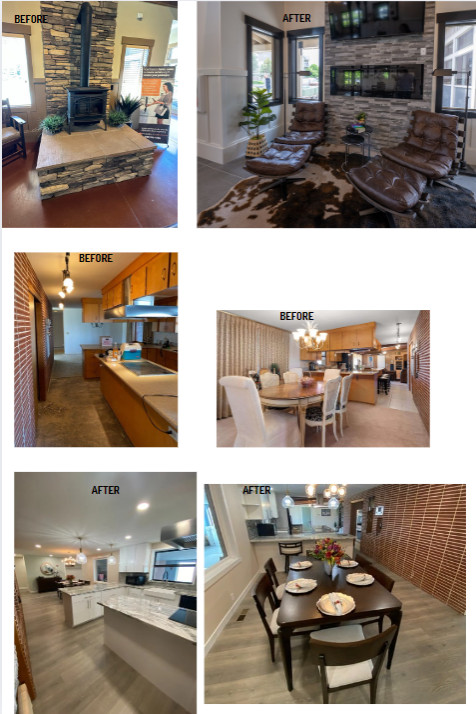 Before and after fireplace , dining ,kitchen