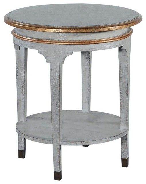 Side Table Round Pewter Gray Gilded Gold Accents Shelf Brass Caps -  Farmhouse - Side Tables And End Tables - by EuroLuxHome | Houzz