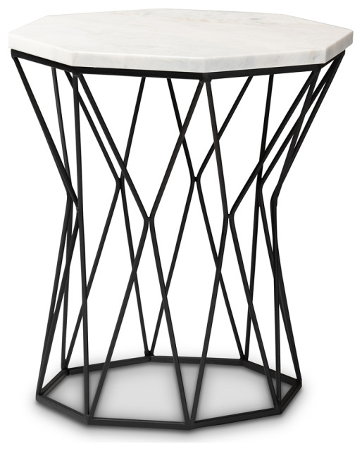 Modern and Contemporary Black Metal End Table With Marble Tabletop