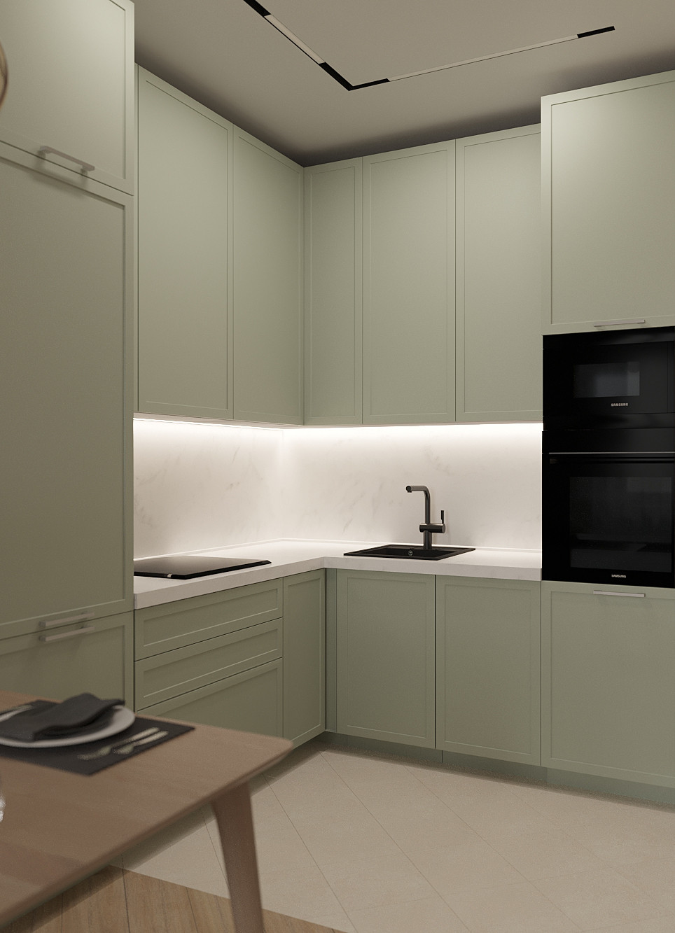 Кухня-гостиная в натуральных тонах