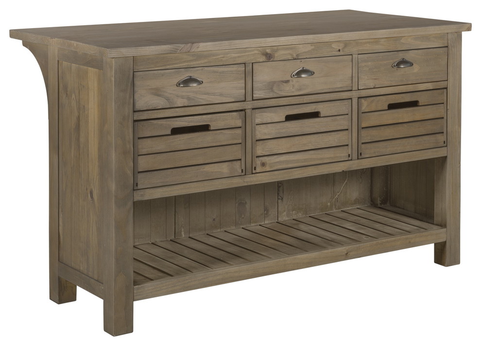 Elmwood Park Rustic Wood Kitchen Island with Removable Crates Rustic