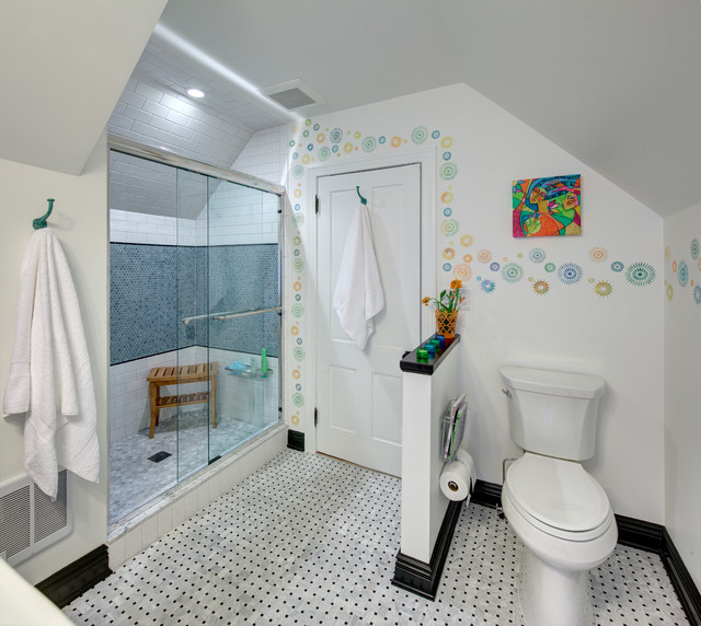 Young girl in bathroom home interior with shower Vector Image
